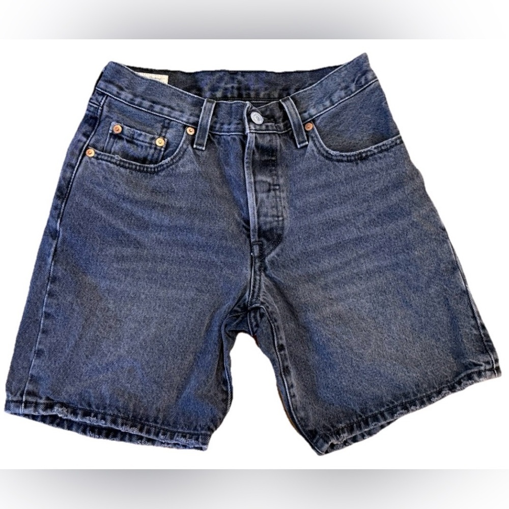 Levi’s Premium 501 Original Big E Button Fly Denim Shorts W24 Washed Black EUC